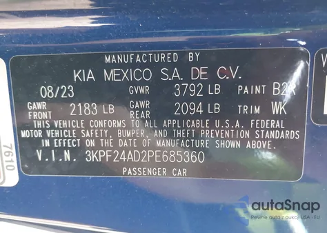 2023 Kia Forte Lxs из США, поврежденный, VIN 3KPF24AD2PE685360